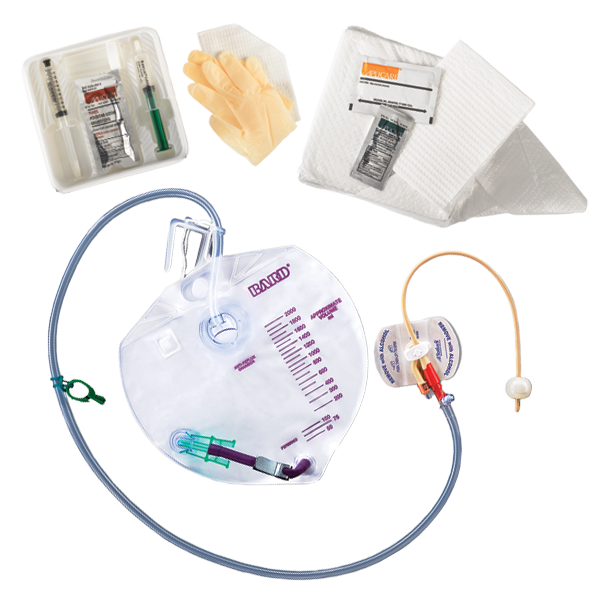 Bard Medical 899916 Bard Drainage Bag: Foley Tray, 16FR, ADVANCE, LUBRICATH®, Drainage Bag, Anti-Reflux Chamber, Control-Fit Outlet Tube, STATLOCK® Stabilization Device, 10/cs