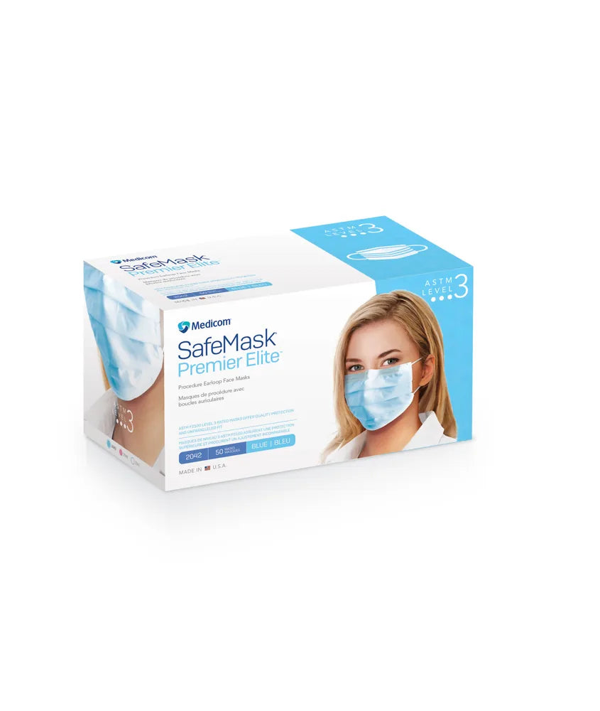 SafeMask® Premier Elite Earloop Mask, ASTM Level 3, Blue (AMD RitMed 2042)