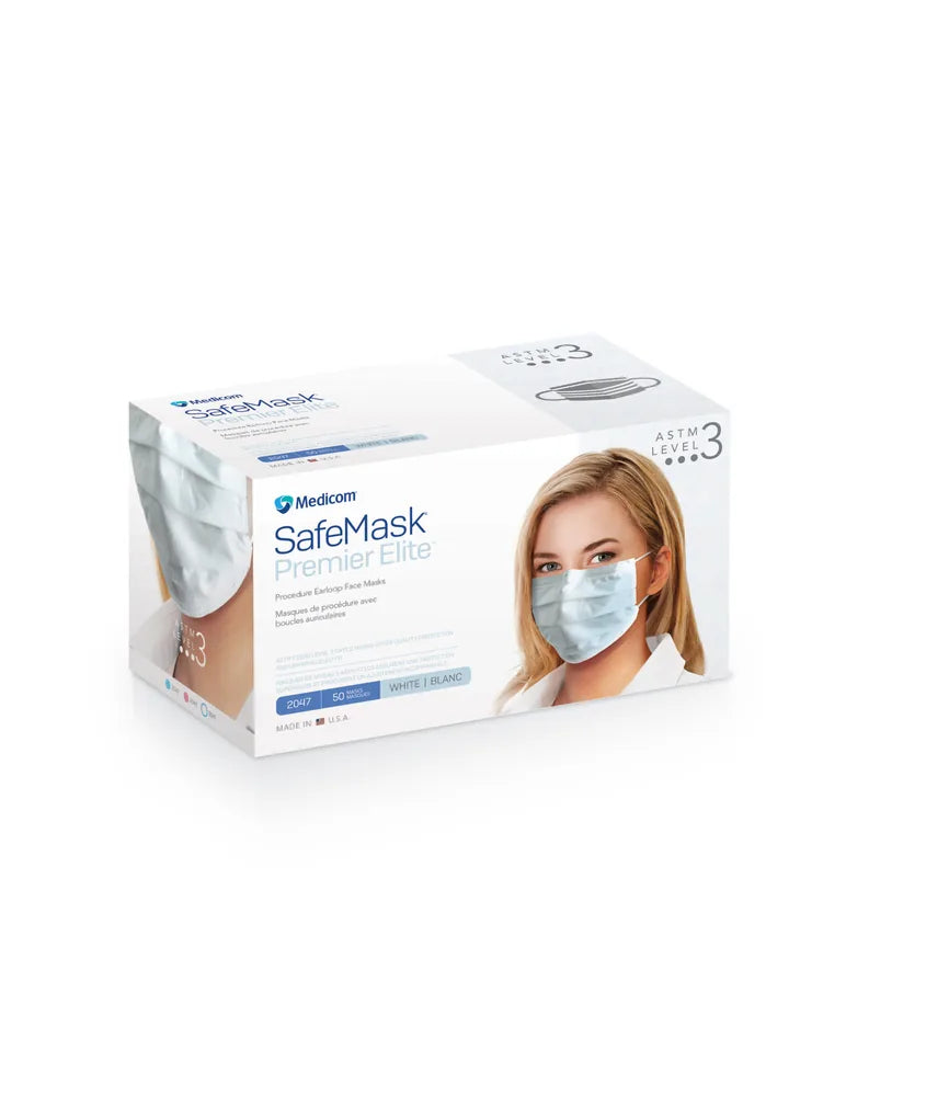 SafeMask® Premier Elite Earloop Mask, ASTM Level 3, White (AMD RitMed 2047)