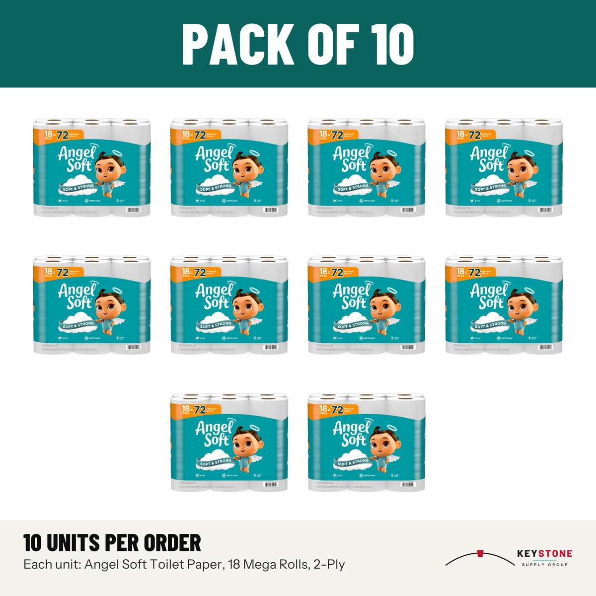 Angel Soft Toilet Paper, 18 Mega Rolls, 2-Ply: pack of 10 units