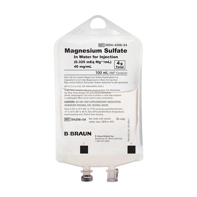 Magnesium Sulfate Heptahydrate / Water 40 mg / mL Injection 100 mL (B.Braun D4206-54)
