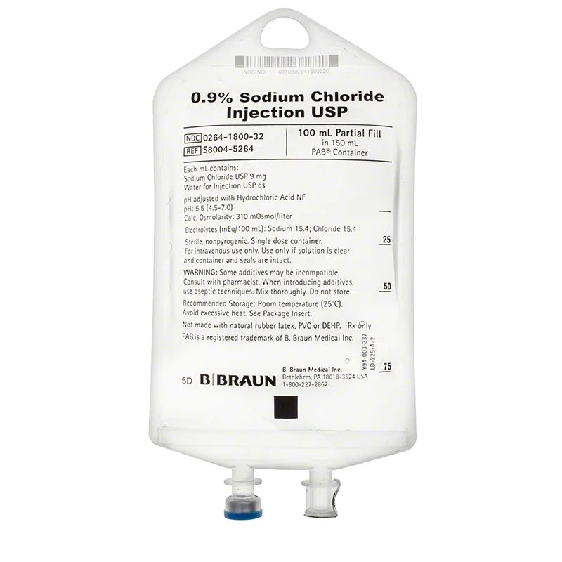 0.9% Sodium Chloride Injection USP, 100 mL Fill in 150 mL PAB® Container (B.Braun S8004-5264)