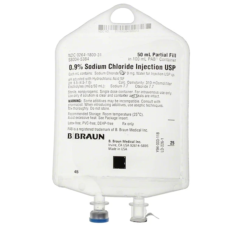 0.9% Sod Chl INJ USP, 50ML Fill in 100 mL PAB 84/CS (B.Braun S8004-5384)