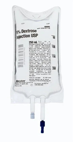 5% Dextrose Injection USP, 250 mL 36/CS (Baxter 2B0062Q)
