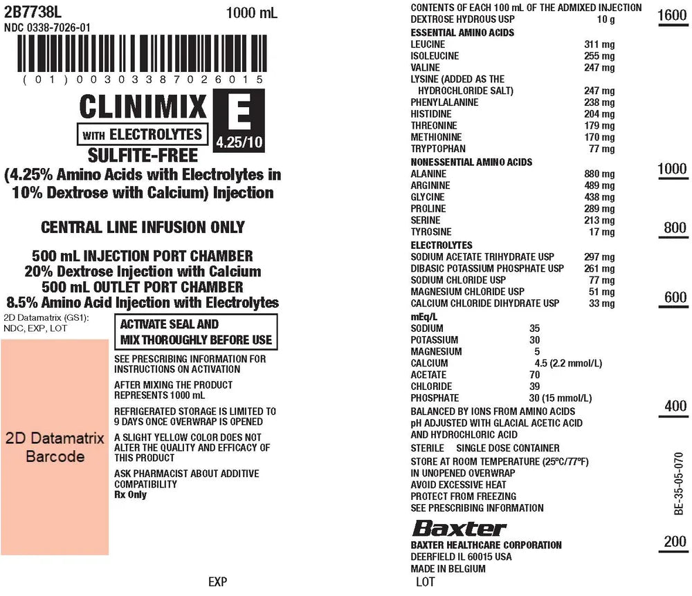 CLINIMIX Amino Acids / Dextrose 4.25% - 10% IV Solution 1,000 mL (Baxter 2B7738L)