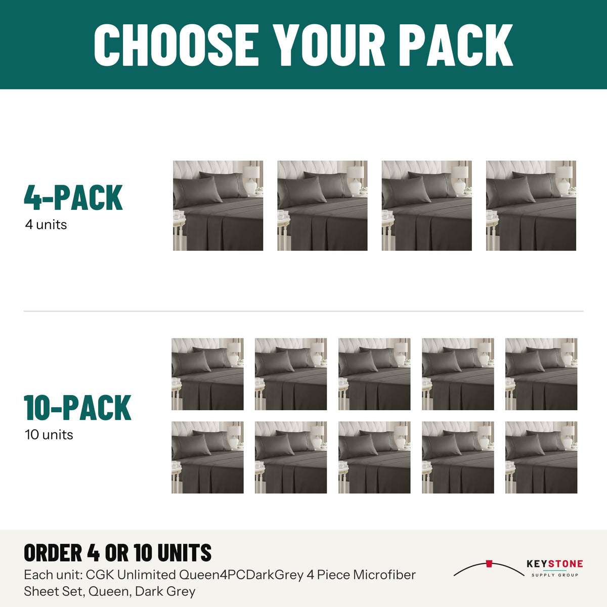 CGK Unlimited Queen4PCDarkGrey 4 Piece Microfiber Sheet Set, Queen, Dark Grey: packs of 4, 10 units