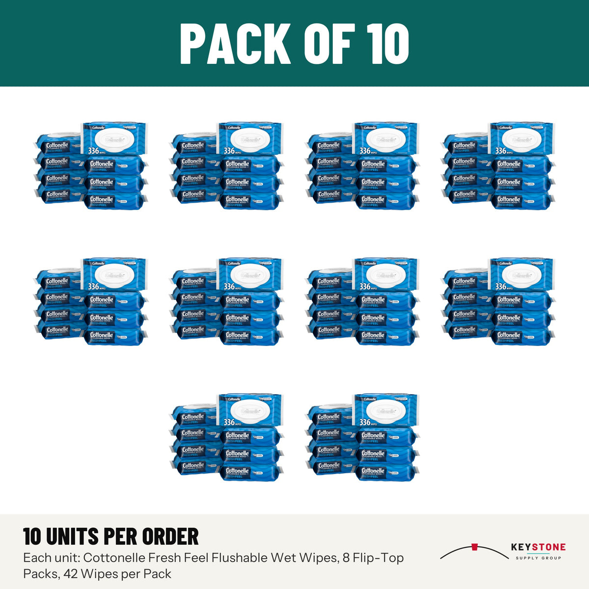 Cottonelle Fresh Feel Flushable Wet Wipes, 8 Flip-Top Packs, 42 Wipes per Pack: pack of 10 units