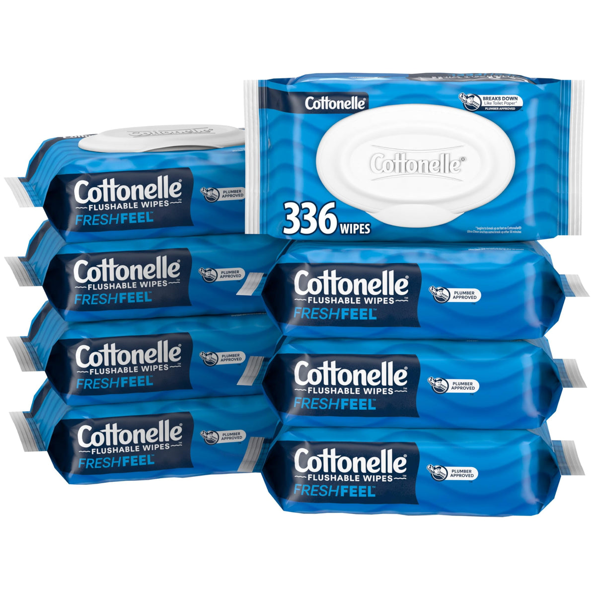Cottonelle Fresh Feel Flushable Wet Wipes, 8 Flip-Top Packs, 42 Wipes per Pack (Case of 10)