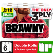 Brawny KSG-BRA-1013 Tear-A-Square Paper Towels, 3-Ply, 6 Double Rolls