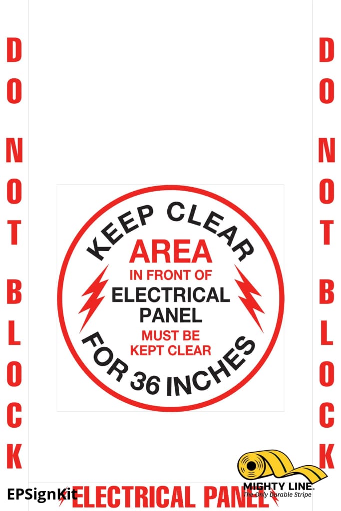 Mighty Line Do Not Block Electrical Panel Floor Marking, OSHA Compliance Kit. 16 in sign, 2 in wide tape