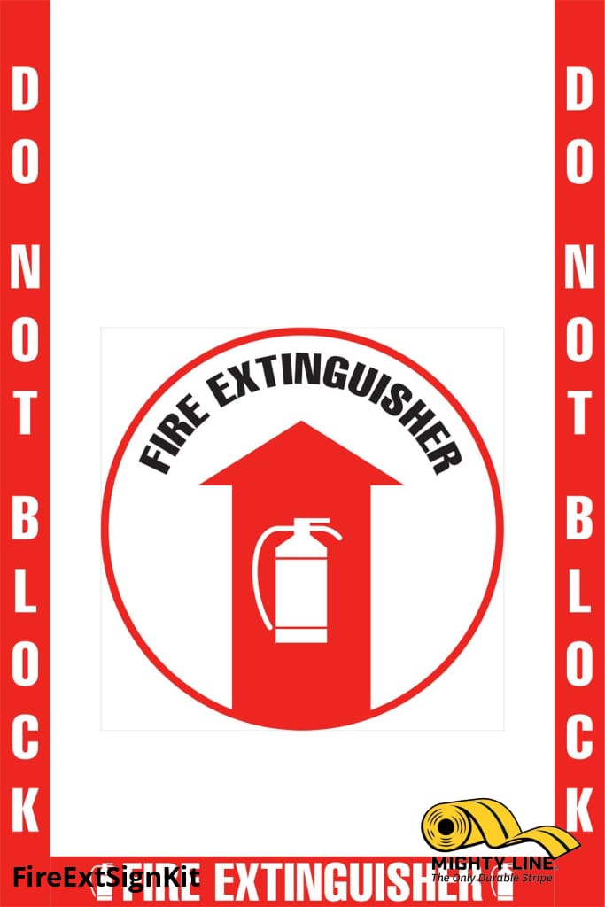 Mighty Line Do Not Block Fire Extinguisher Floor Marking, OSHA Compliance Kit. 16 in sign, 2 in wide tape