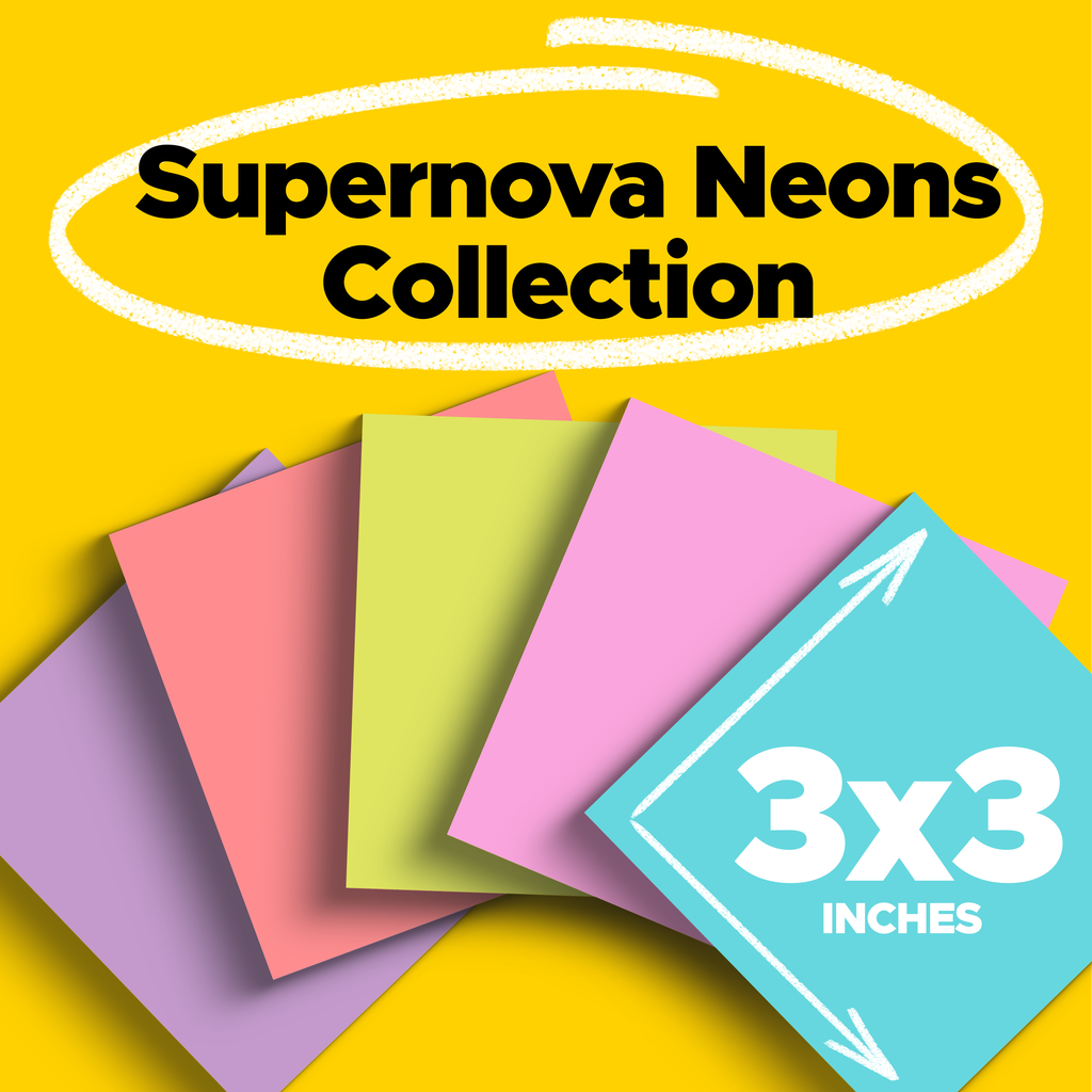 Post-it 654-24SSMIA-CP Super Sticky Notes, 3 x 3 in, Supernova Neons Collection, 24 Pads