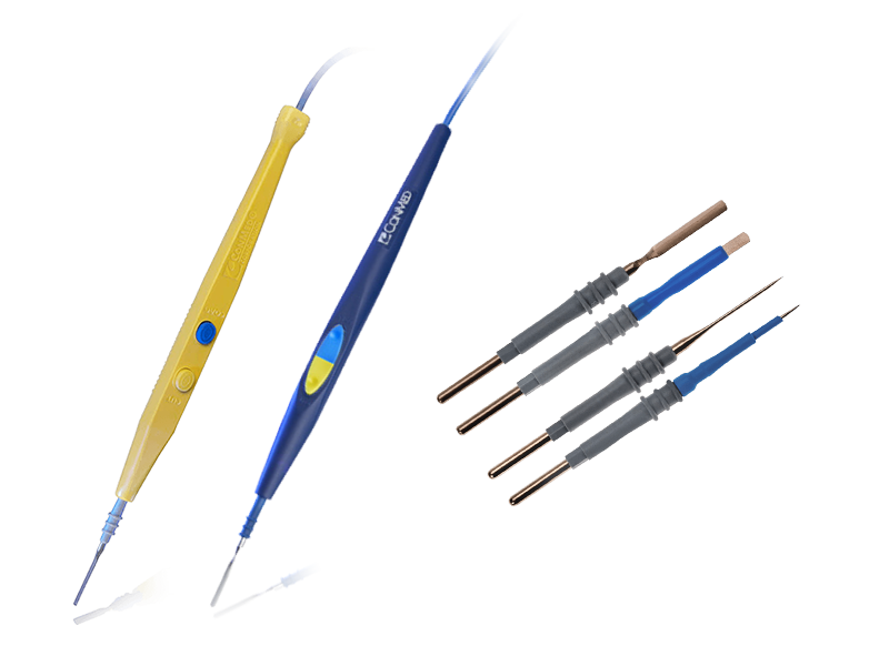 Conmed Disposable Electrosurgical Pencils: Reusable Hand Control Pencil, 1" Blade Disposable Electrode, Push Button, Standard Blade, 15ft Cable, 10/cs