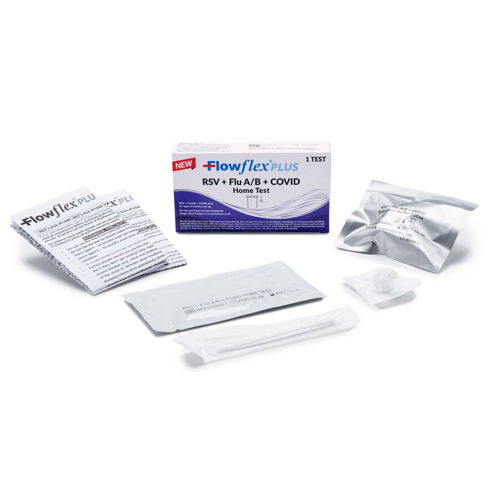 Flowflex® PLUS 4-in-1 RSV + Flu A/B + COVID Home Test (1 Test / Kit) Case of 48 Kits