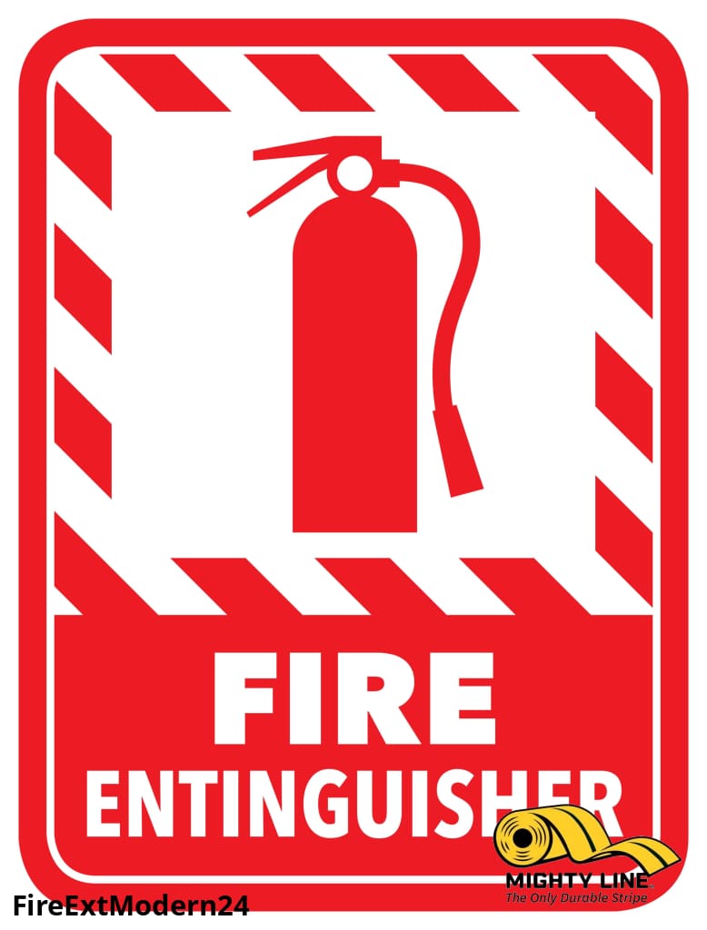 Mighty Line Fire Extinguisher Modern Floor Sign, Floor Marking Sign, 24 in