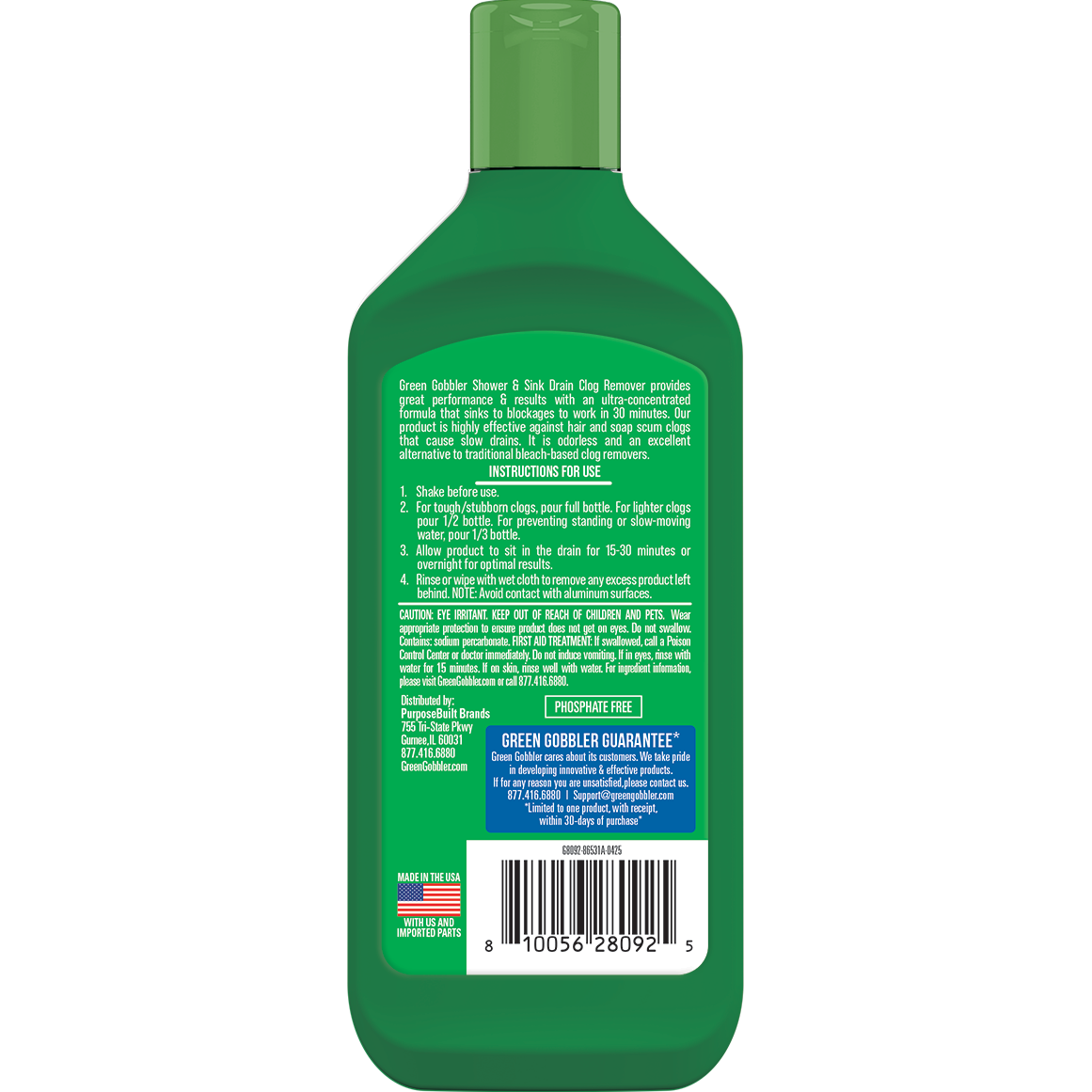 Green Gobbler G8092 Shower & Sink Drain Clog Remover, Ultra Concentrated, 8 fl oz
