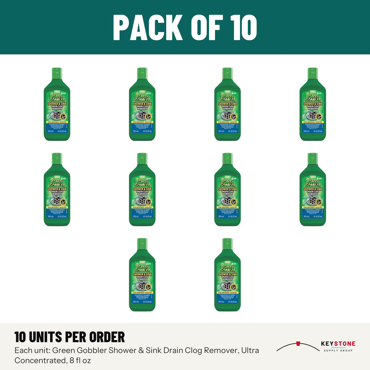 Green Gobbler G8092 Shower & Sink Drain Clog Remover, Ultra Concentrated, 8 fl oz: pack of 10 units