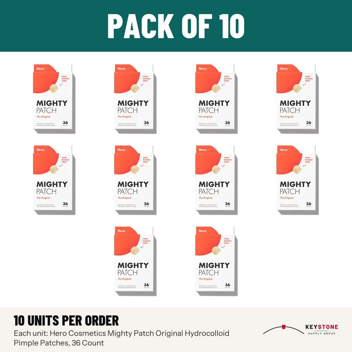 Hero Cosmetics MP001 Mighty Patch Original Hydrocolloid Pimple Patches, 36 Count: pack of 10 units