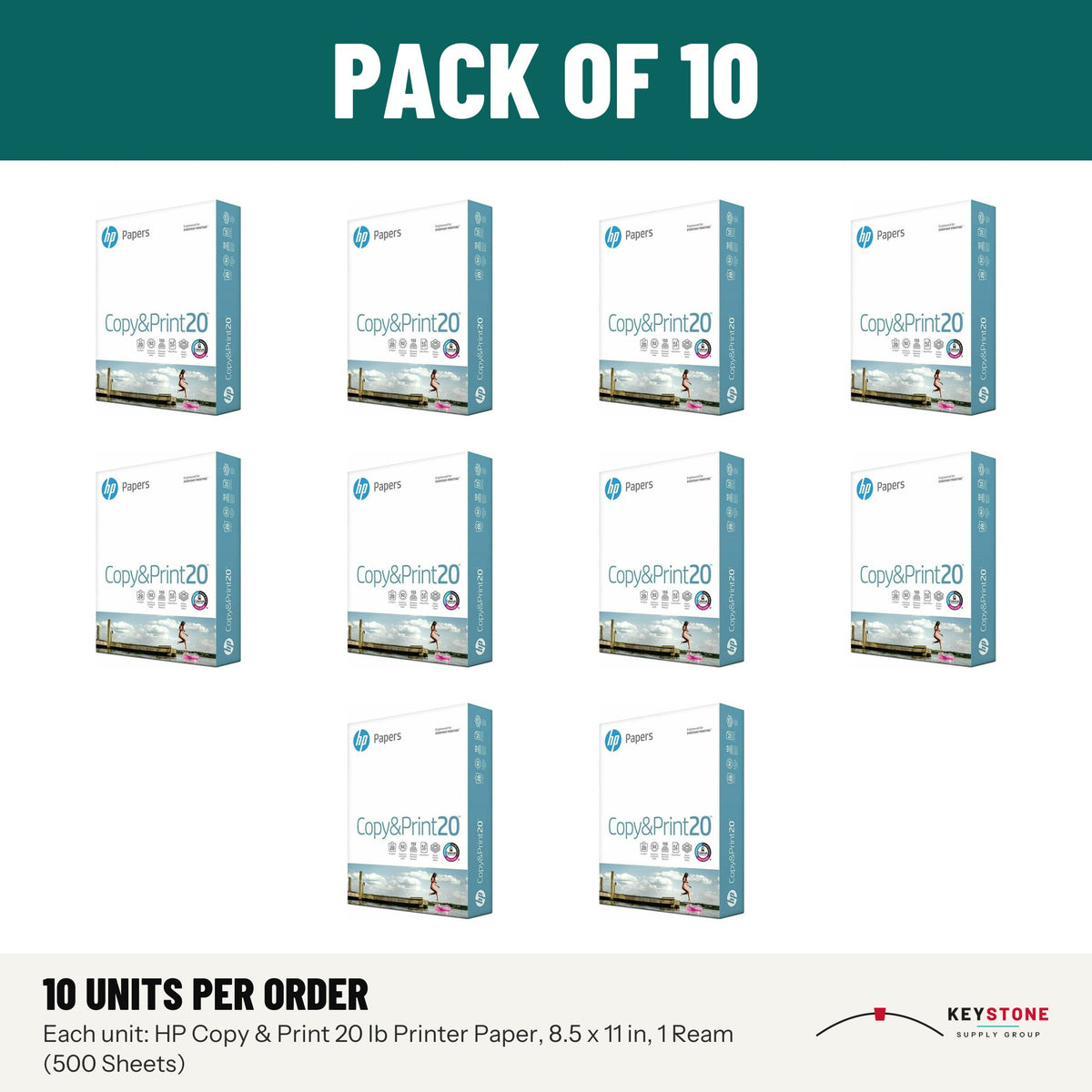 HP 200060 Copy & Print 20 lb Printer Paper, 8.5 x 11 in, 1 Ream (500 Sheets): pack of 10 units