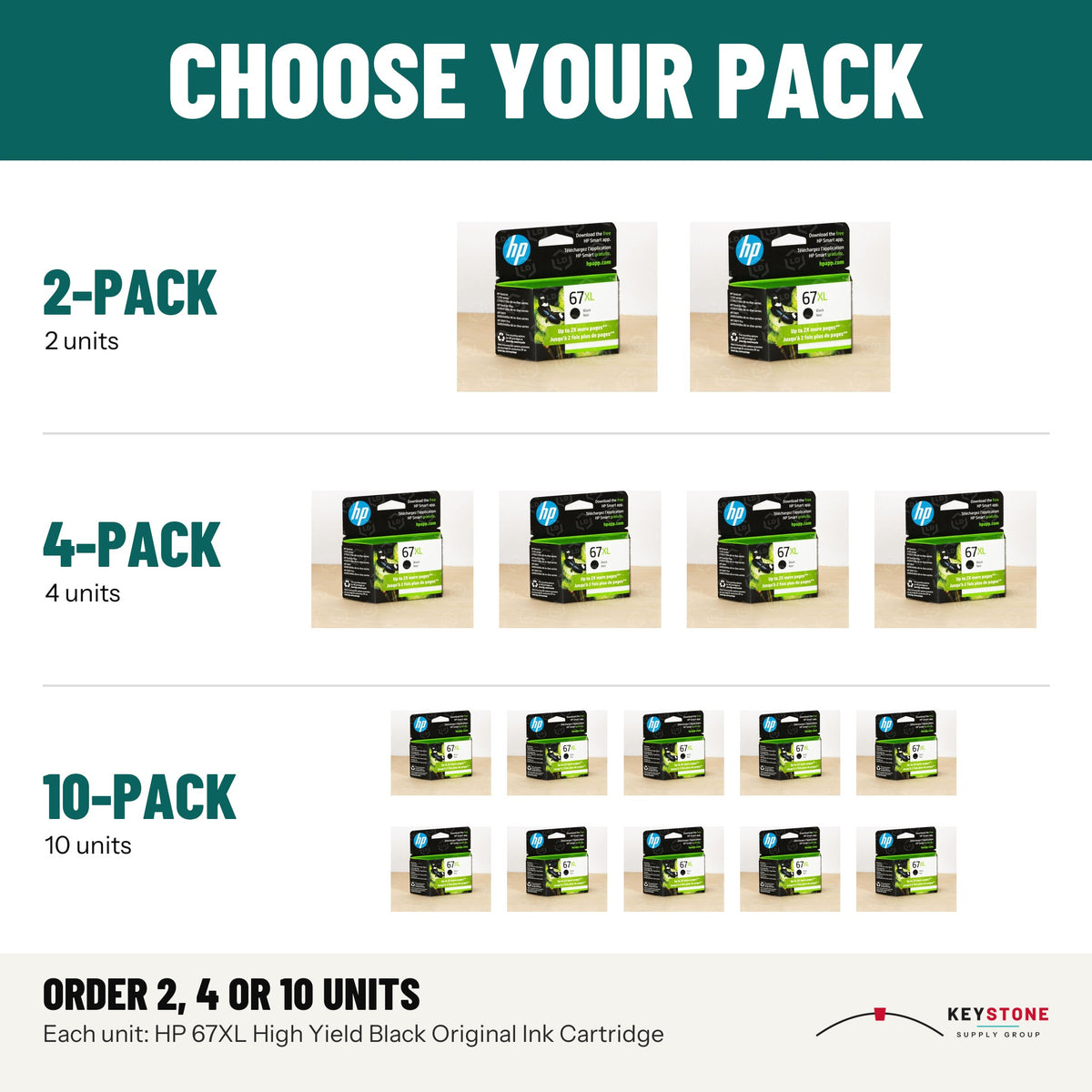 HP 3YM57AN 67XL High Yield Black Original Ink Cartridge: packs of 2, 4, 10 units