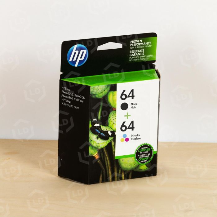 HP X4D92AN 64 Black/Tri-Color Original Ink Cartridges, 2-Pack