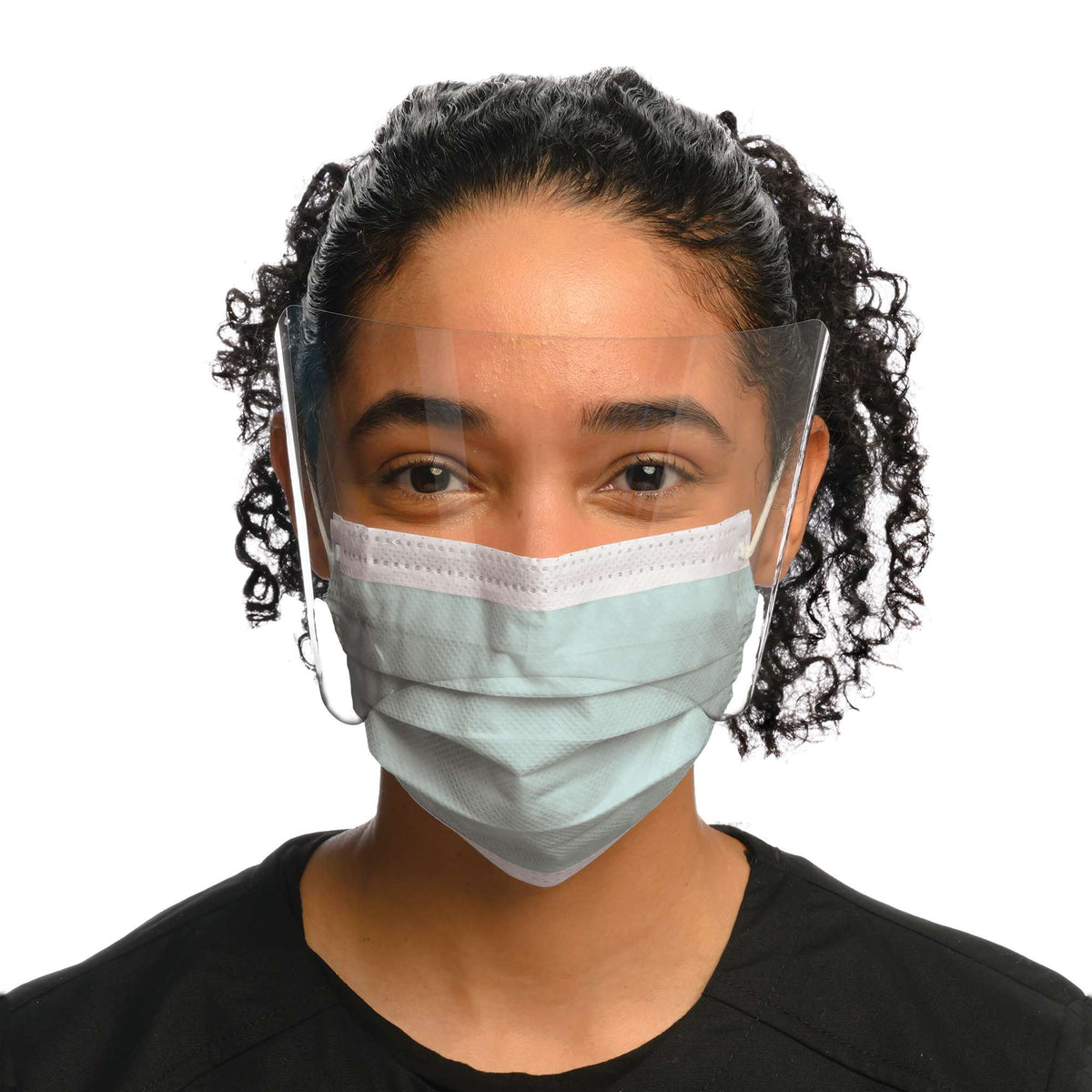 Crosstex Isofluid Fogfree® Earloop Mask With Splash Visor: ASTM Level 1 Mask, Latex Free (LF), Turquoise, 25/bx, 4 bx/ctn