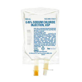 Sodium Chloride, Preservative Free 0.45% IV Solution 100 mL (ICU Medical 773037)