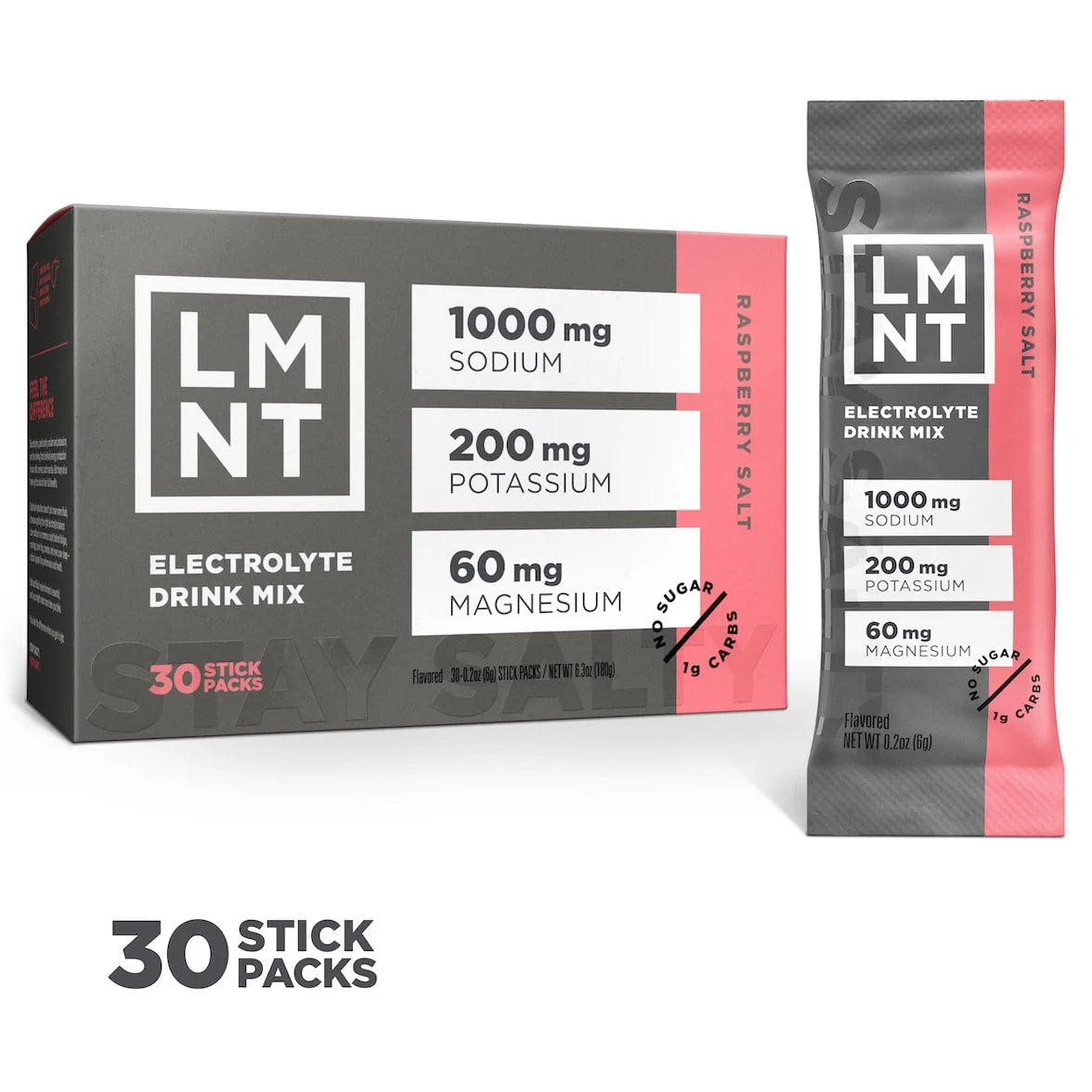 LMNT KSG-LMN-1011 Zero Sugar Electrolytes Drink Mix, Raspberry Salt, 30 Sticks