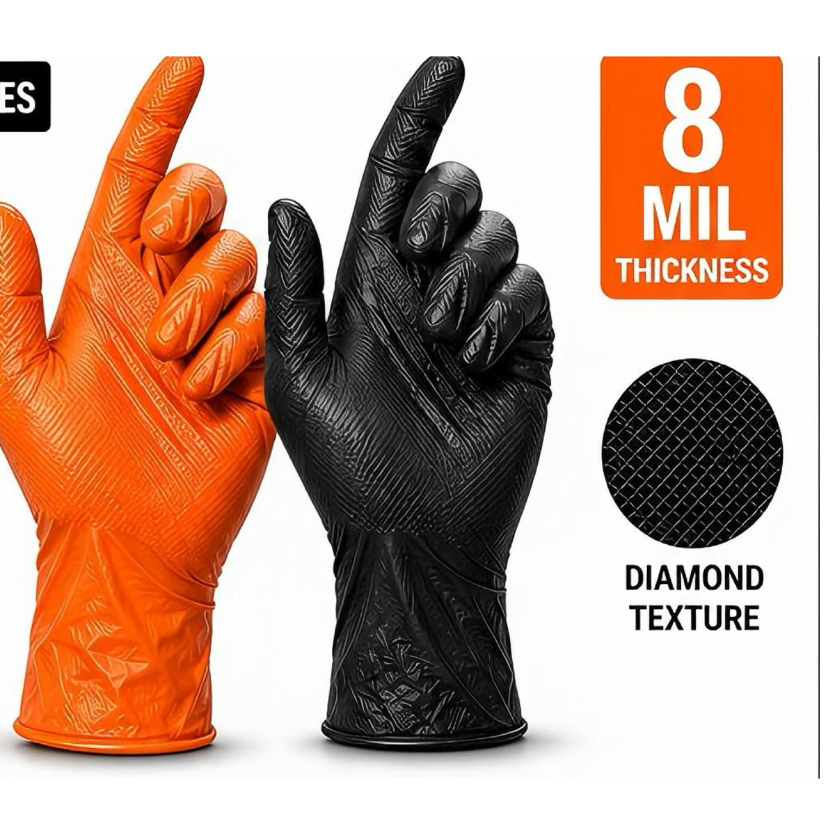 LW Concept LW8000 Orange Nitrile Gloves, 8 mil, Diamond Texture, Industrial Series, Powder-Free, 500/CS