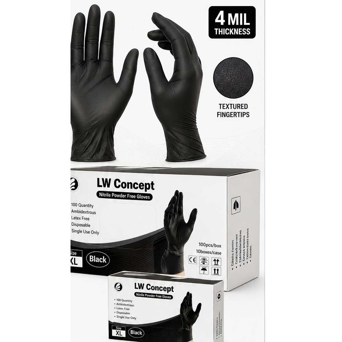 LW Concept LW2300 Black Nitrile Exam Gloves, 4 mil, Powder-Free, 1,000/CS