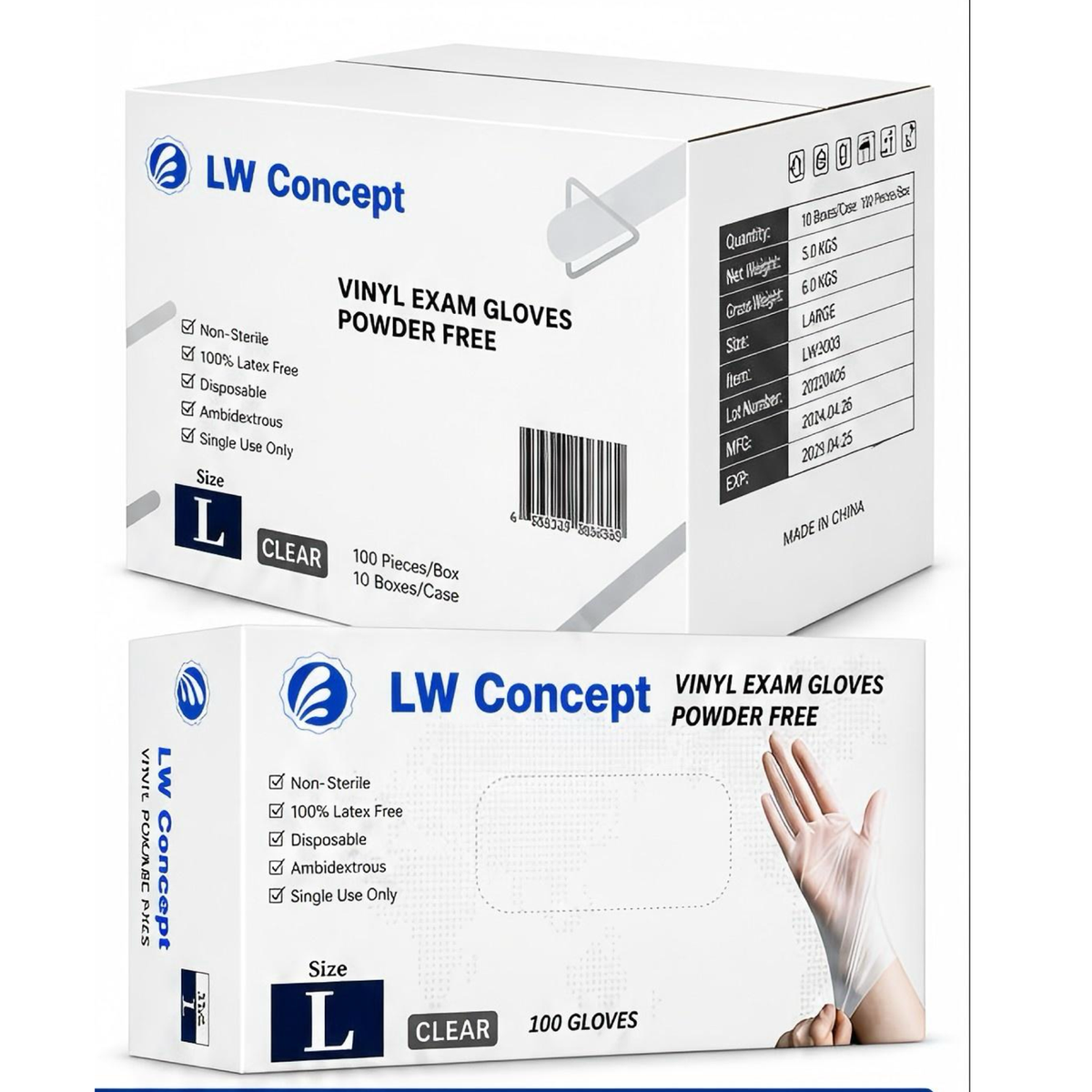 LW Concept LW3100 Clear Vinyl Exam Gloves, Powder-Free, Non-Sterile, 1,000/CS