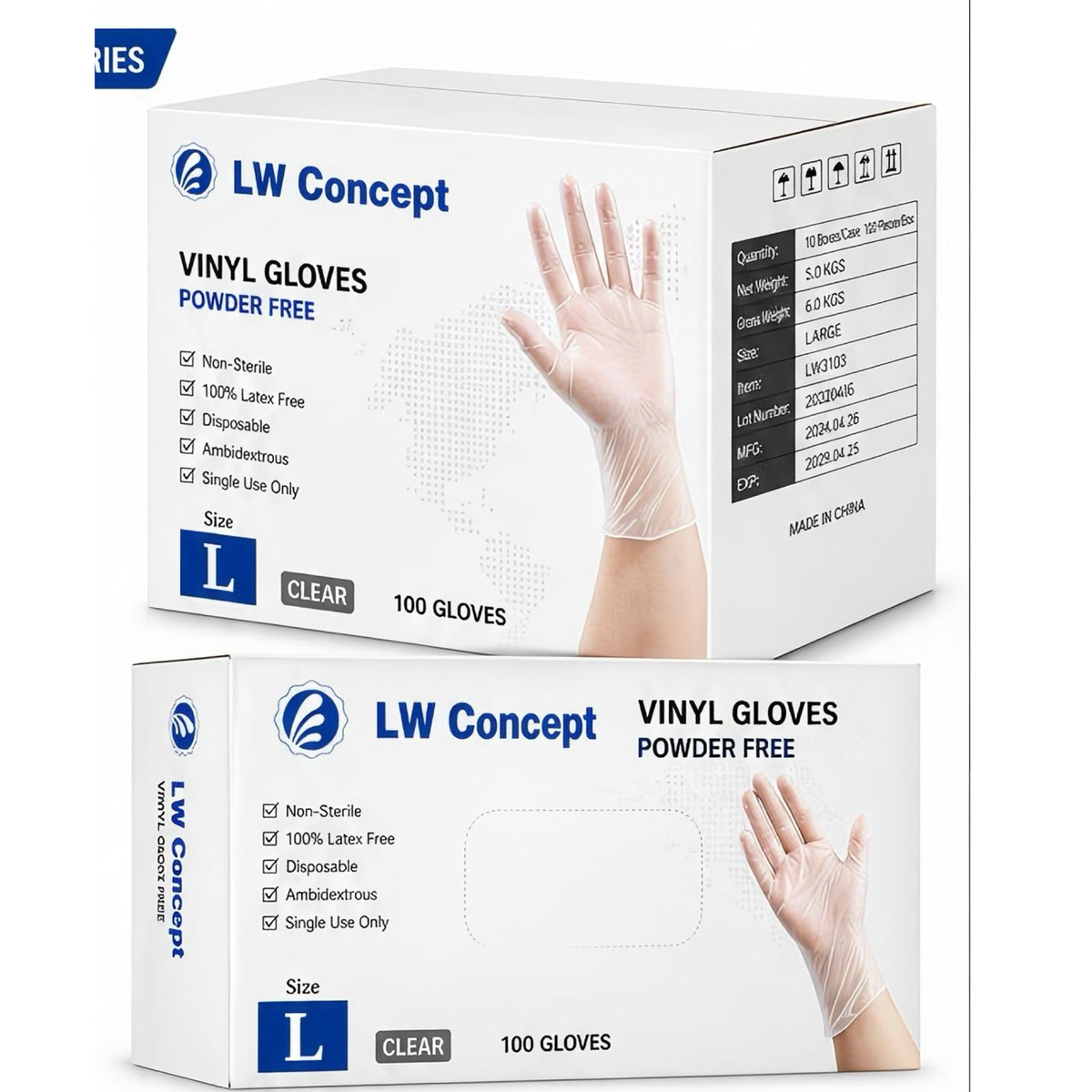 LW Concept LW3100 Clear Vinyl Gloves, Industrial Series, General Purpose, Powder-Free, 1,000/CS