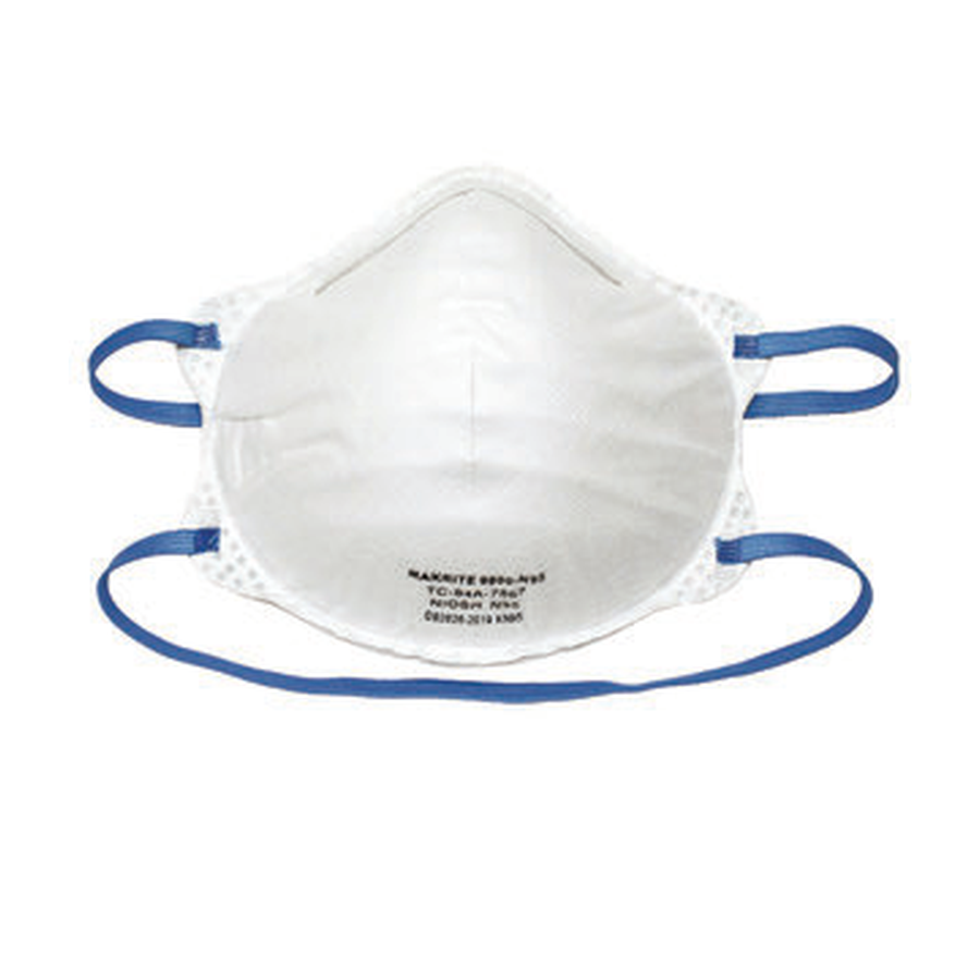 Makrite 9600-N95 cup-style N95 respirator with blue head straps