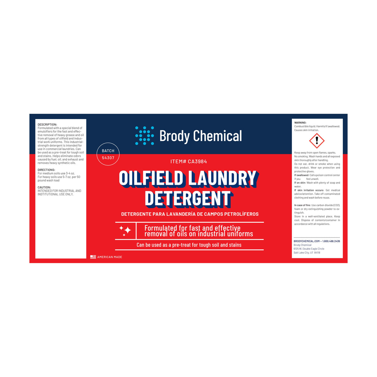 Brody Chemical CA3984 Oilfield Laundry Detergent