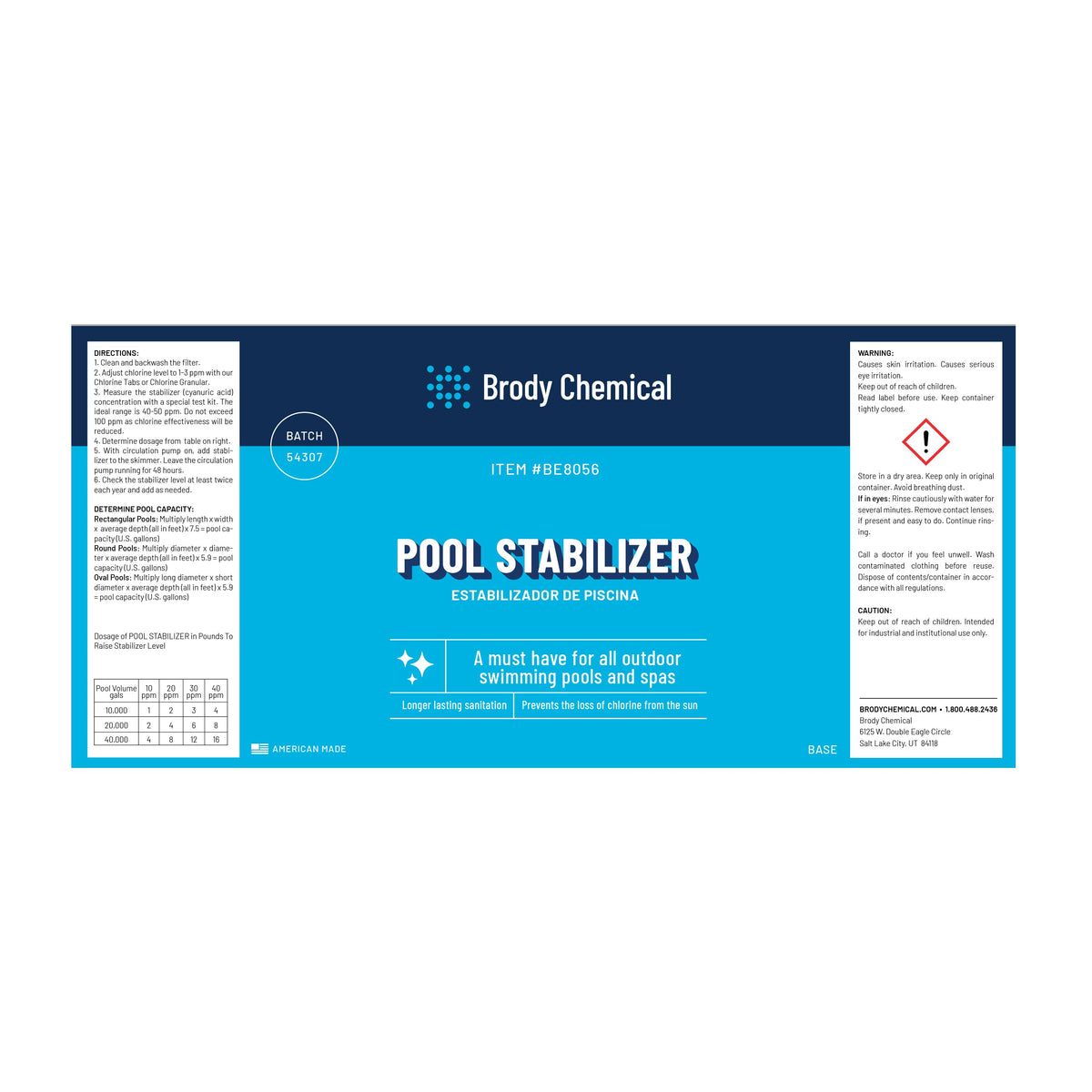 Brody Chemical BE8056 Pool Stabilizer