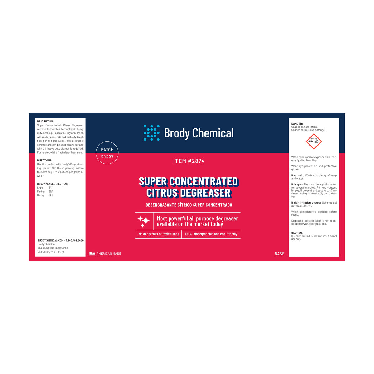 Brody Chemical 2874 Super Concentrated Citrus Degreaser