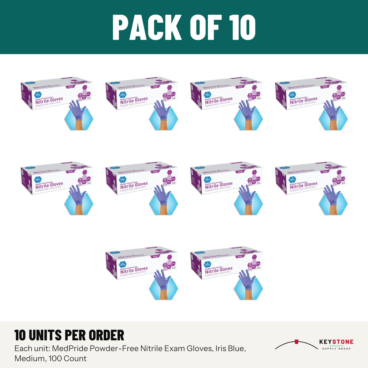 MedPride MPR-50504 Powder-Free Nitrile Exam Gloves, Iris Blue, Medium, 100 Count: pack of 10 units