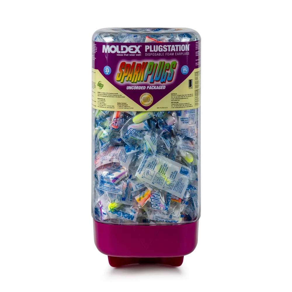 PlugStation with Packaged SparkPlugs 250 Pair Per Dispenser, NRR 33, Uncorded (With Mounting Bracket) (Moldex™ 6605)