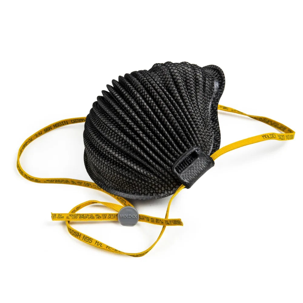 AirWave M Series Black Mask N95 Particulate Respirator, Size Medium/Large, with Adjustable & Hangable SmartStrap, Easy Breathing Waves, Full Foam Flange, Ultimate FlexFit Comfort and Dura-Mesh Shell (