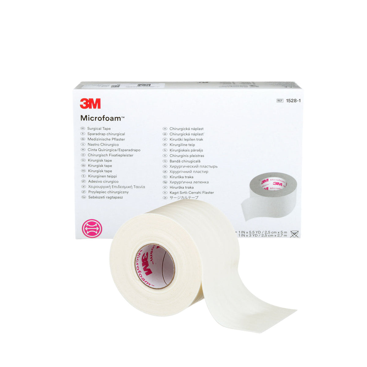 3M™ Microfoam™ Surgical Tape, 1528-1, 1 inch x 5 1/2 yard (2,5cm x 5m),Stretched, 12 Rolls/Carton, 6 Cartons/Case