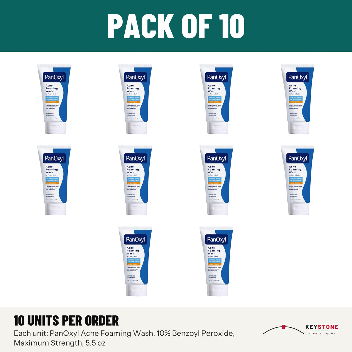 PanOxyl Acne Foaming Wash, 10% Benzoyl Peroxide, Maximum Strength, 5.5 oz: pack of 10 units
