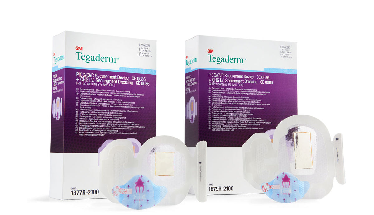 3M™ PICC/CVC Secur Device + 3M™ Tegaderm™ CHG I.V. Secur Dressing, 1879-2100, 4 in x 6 1/8 in, 20/CAR, 4 CAR/CS, 80/CS