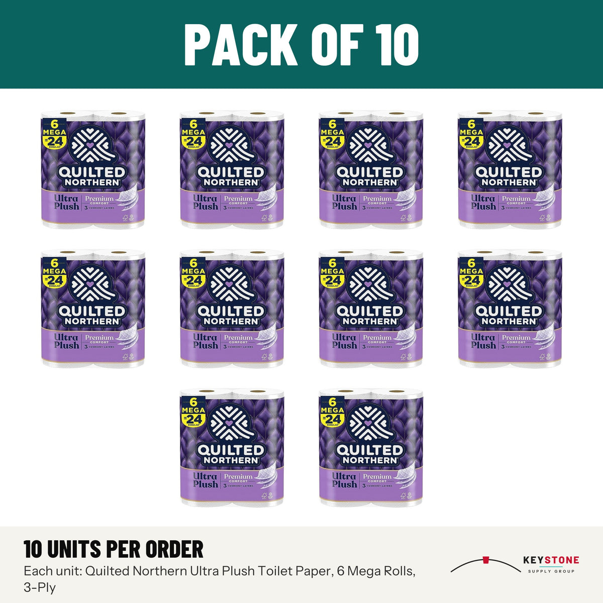 Quilted Northern Ultra Plush Toilet Paper, 6 Mega Rolls, 3-Ply: pack of 10 units