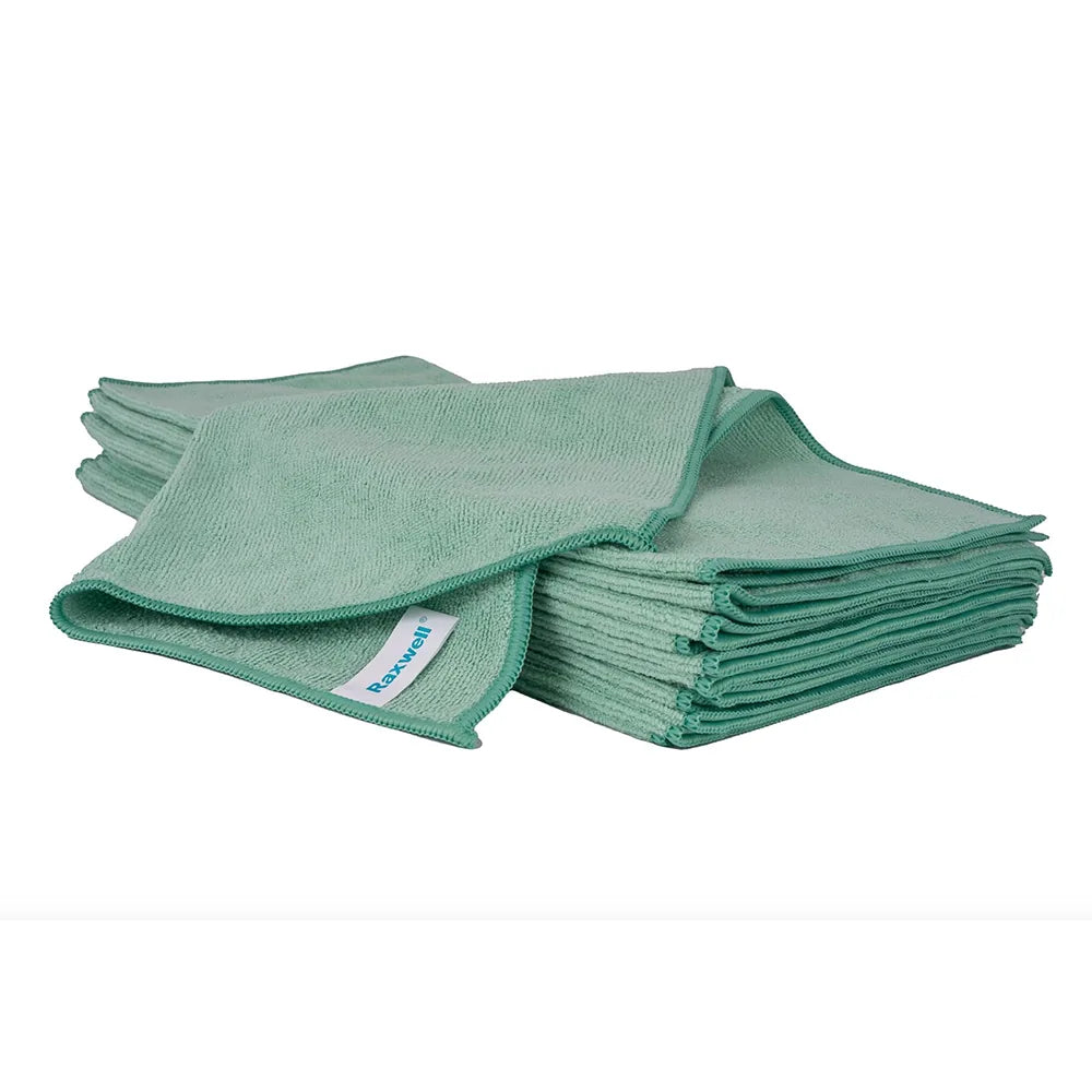 Microfiber Cloth, General Purpose Lightweight 16x16, Green, 12/pack, 40packs/carton (Raxwell RJC1001)