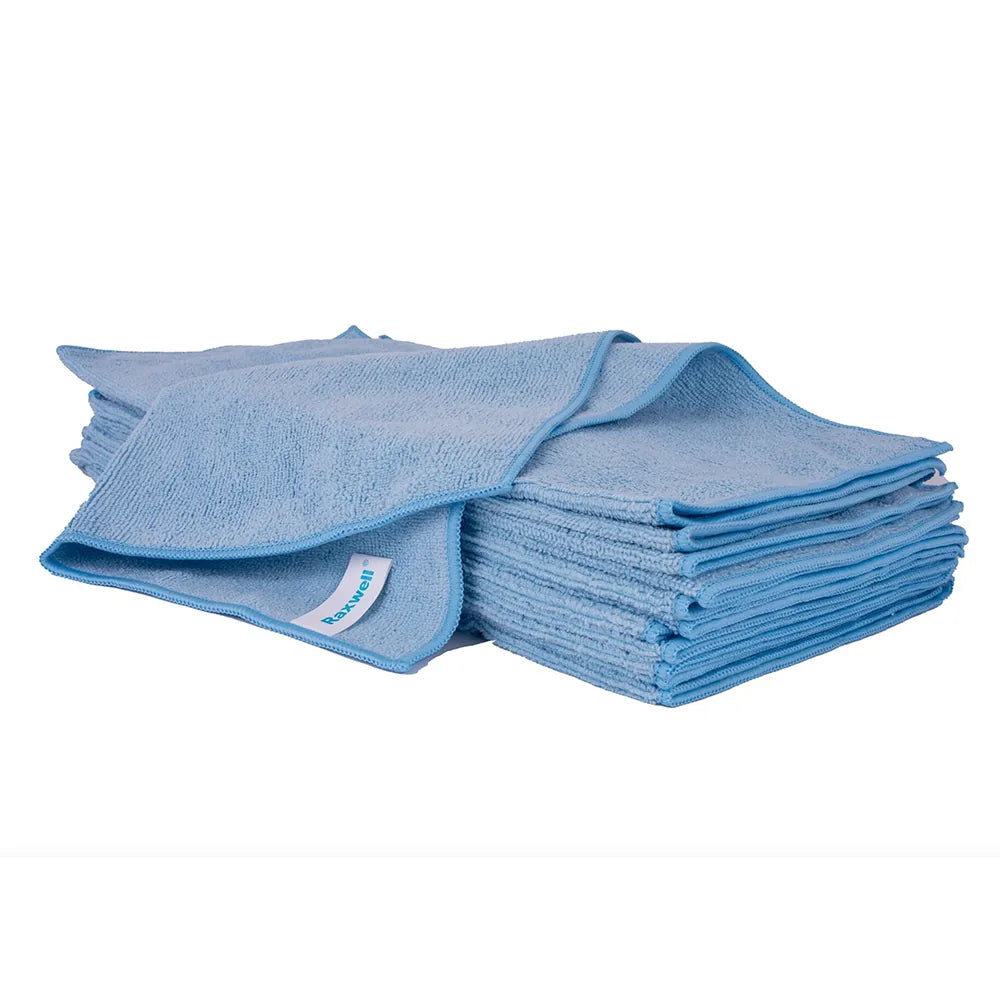 Microfiber Cloth, General Purpose Lightweight 16x16, Blue, 12/pack, 40packs/carton (Raxwell RJC1002)