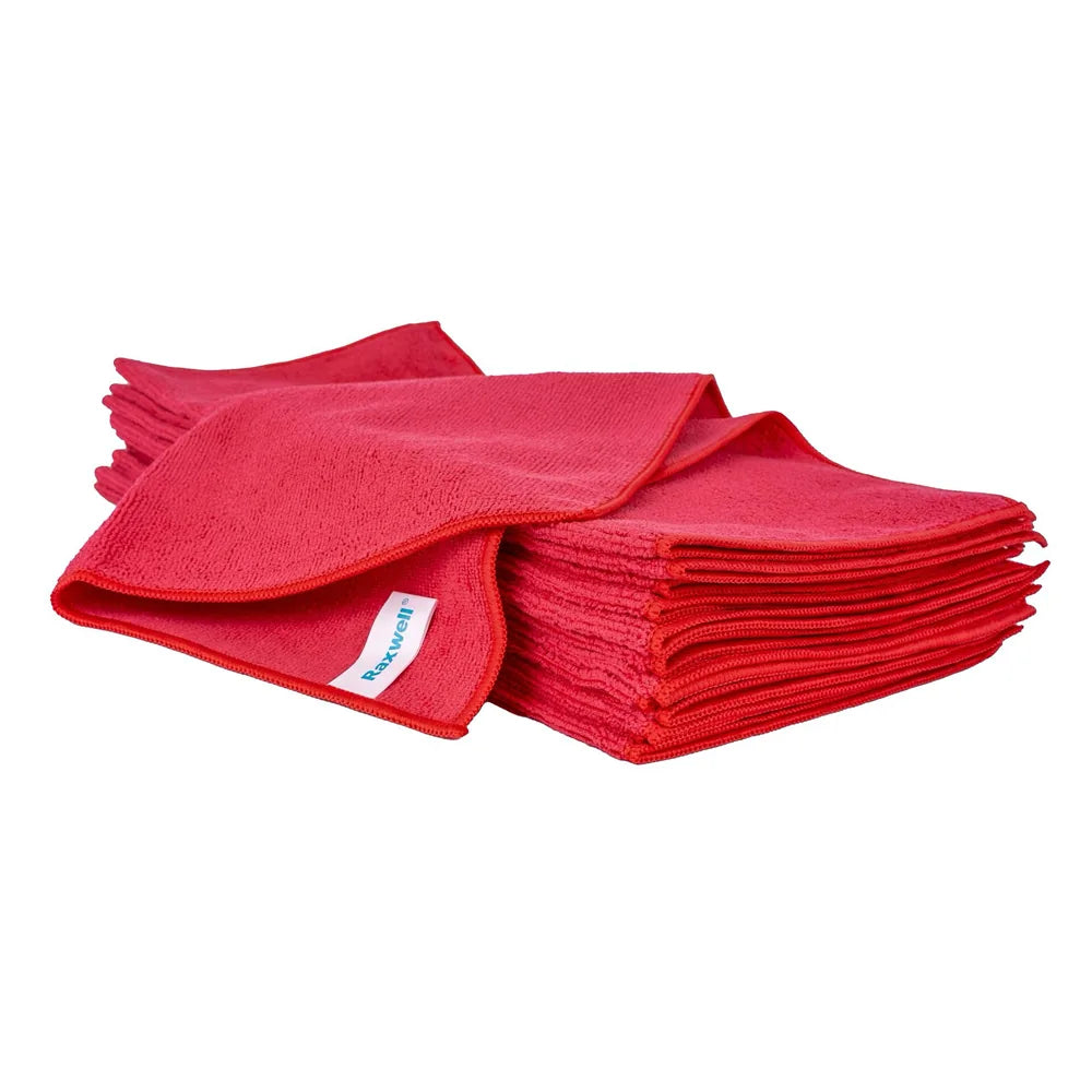 Microfiber Cloth, General Purpose Lightweight 16x16, Red, 12/pack, 40packs/carton (Raxwell RJC1003)