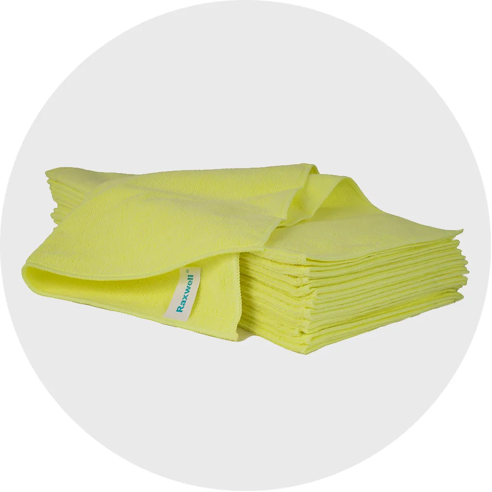 Microfiber Cloth, General Purpose Lightweight 16x16, Yellow, 12/pack, 40packs/carton (Raxwell RJC1004)