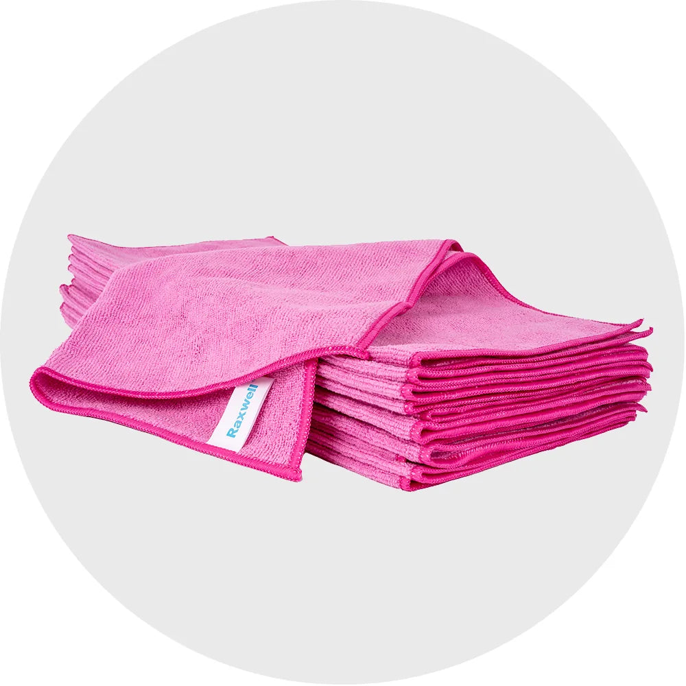 Microfiber Cloth, General Purpose Lightweight 16x16, Pink, 12/pack, 40packs/carton (Raxwell RJC1005)