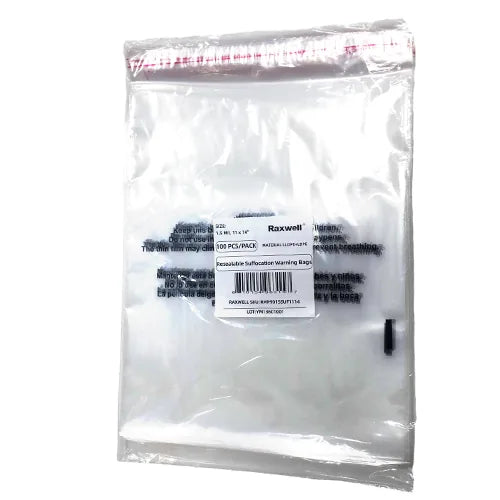 Resealable Suffocation Warning Bags - 1.5 Mil, 11 x 14" 100/pack, 10packs/carton (Raxwell RMP9015SUF1114)