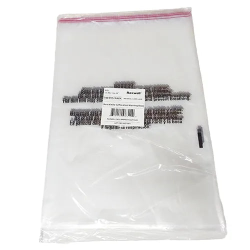 Resealable Suffocation Warning Bags - 1.5 Mil, 14 x 20" 100/pack, 10packs/carton (Raxwell RMP9015SUF1420)
